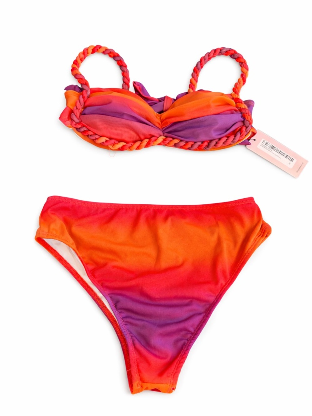 NWT MICAS Sunset Ombre Bikini Set | Braided Strap Top | High Cut Bottoms Size L